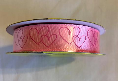 Value Craft Ribbon Pink With Pink Hearts 15 mm x 3 metres