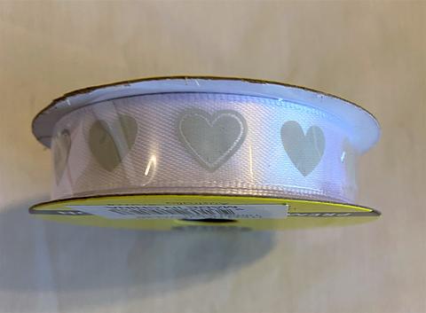 Value Craft Ribbon White With Silver Hearts 15 mm x 3 metres