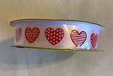Value Craft Ribbon White With Decorative Big Red Hearts 15 mm x 3 metres