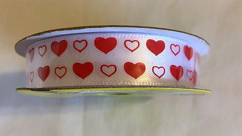Value Craft Ribbon White With Red and White Hearts 15 mm x 3 metres