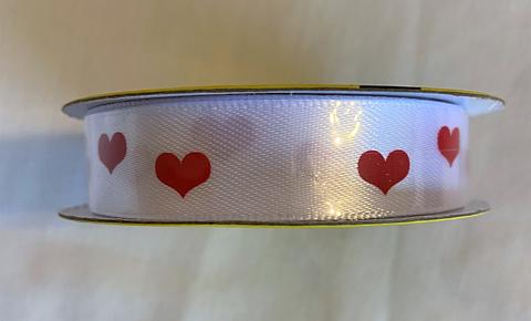 Value Craft Ribbon White With Small Red Hearts 15 mm x 3 metres