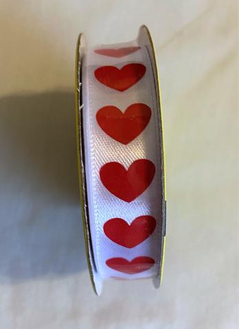 Value Craft Ribbon White With Big Red Hearts 15 mm x 3 metres