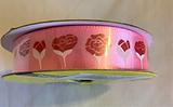 Value Craft Ribbon Pink with Red Roses 15 mm x 3 metres