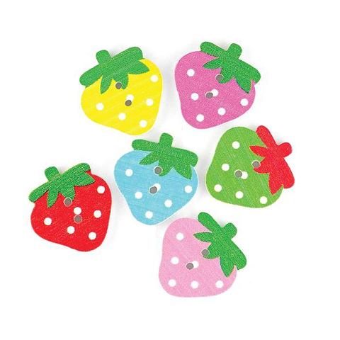 Value Craft Wooden Colourful Strawberry Buttons 15 Piece Pack