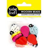Value Craft Colourful Wooden Ladybird Beads 15 Piece Pack