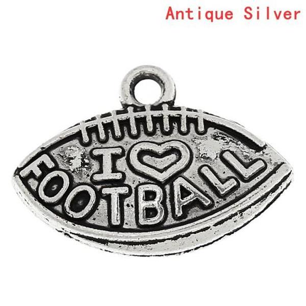 Silver I Love Football Charm