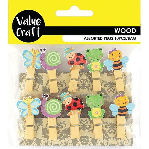 Value Craft Decorative Wooden Garden Friends Pegs 10 Piece Pack
