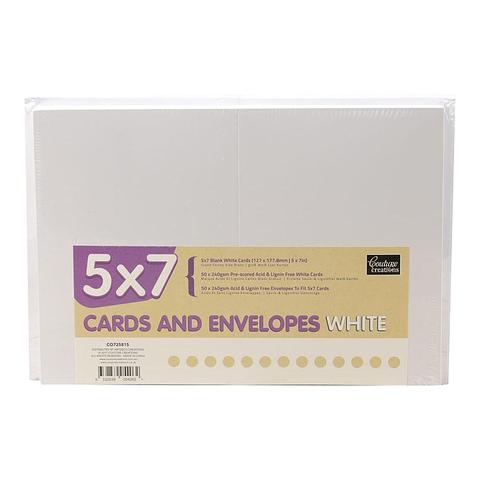 Couture Creations Blank White Cards and Envelopes 5"x7" 240 gsm 50 Pack