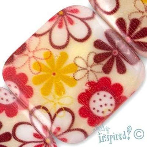 Feeling Inspired Floral Print Pink Flat Square Rounded Shell Bead