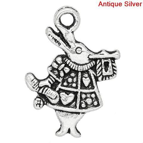 Silver Alice In Wonderland White Rabbit Charms 5 Pack