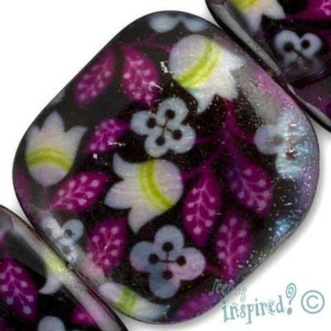 Feeling Inspired Floral Print Purple Flat Square Rounded Shell Bead