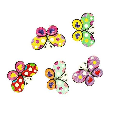 Value Craft Wooden Colourful MDF Butterfly Buttons 18 Piece Pack