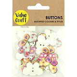 Value Craft Wooden Colourful MDF Butterfly Buttons 18 Piece Pack