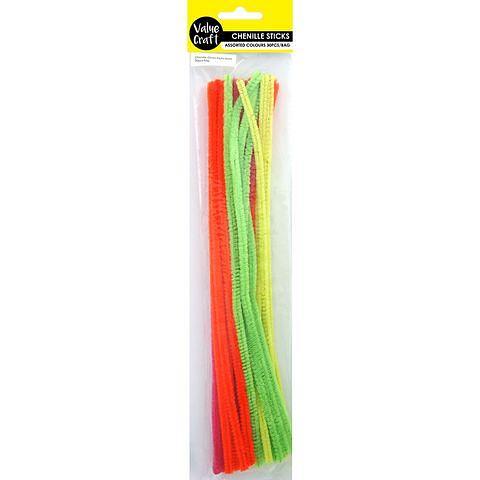 Value Craft Chenille Sticks Fluorescent Colours 6mm 60 Pieces