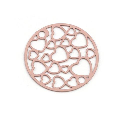 Light Pink Copper Filigree Circle Hearts Stamping Connector Charm