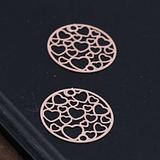 Light Pink Copper Filigree Circle Hearts Stamping Connector Charm
