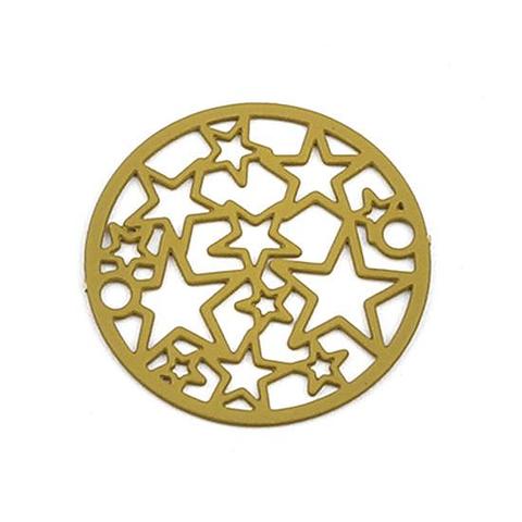 Mustard Yellow Copper Filigree Circle Stars Stamping Connector Charm