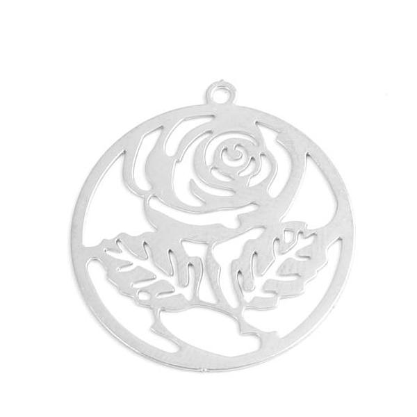 Silver Circle Rose Charm