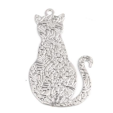 Silver Copper Filigree Stamped Decorative Cat Charm