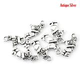 Silver Teddy Bear Holding Flower Charms 5 Pack