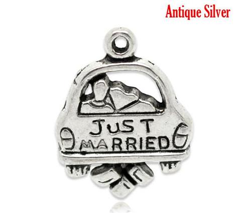 Silver Car With Just Married Charm