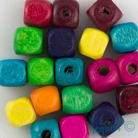 Wooden Colourful Cube Beads 6mm 150 Pack