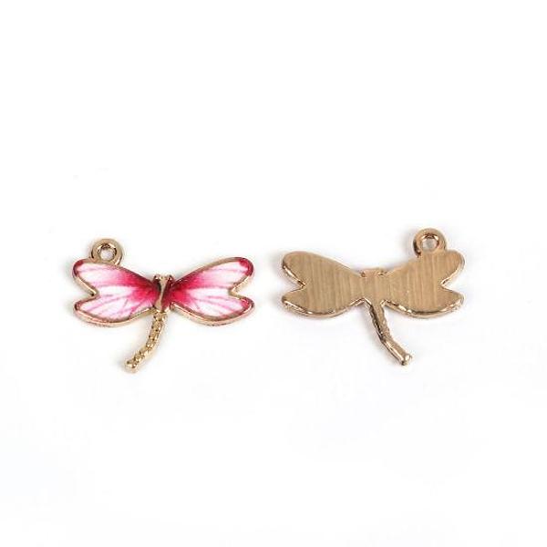 Gold Enamel Pink Dragonfly Charm