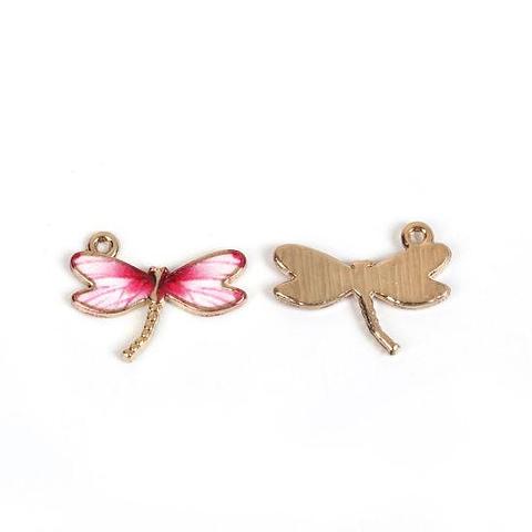Gold Enamel Pink Dragonfly Charm