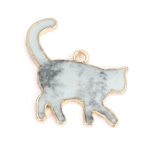 Gold Enamel Grey Marble Cat Charm