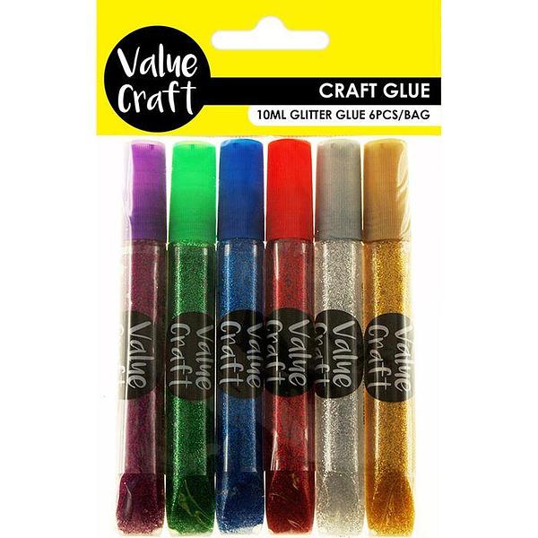 Value Craft Multi Coloured Glitter Glue 10ml 6 Pack