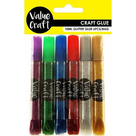 Value Craft Multi Coloured Glitter Glue 10ml 6 Pack