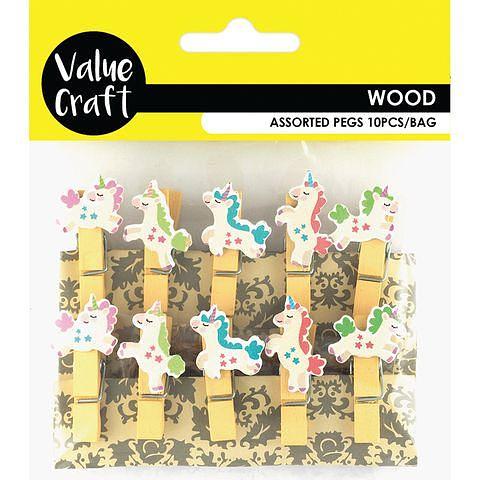 Value Craft Decorative Wooden Unicorn Pegs 10 Piece Pack